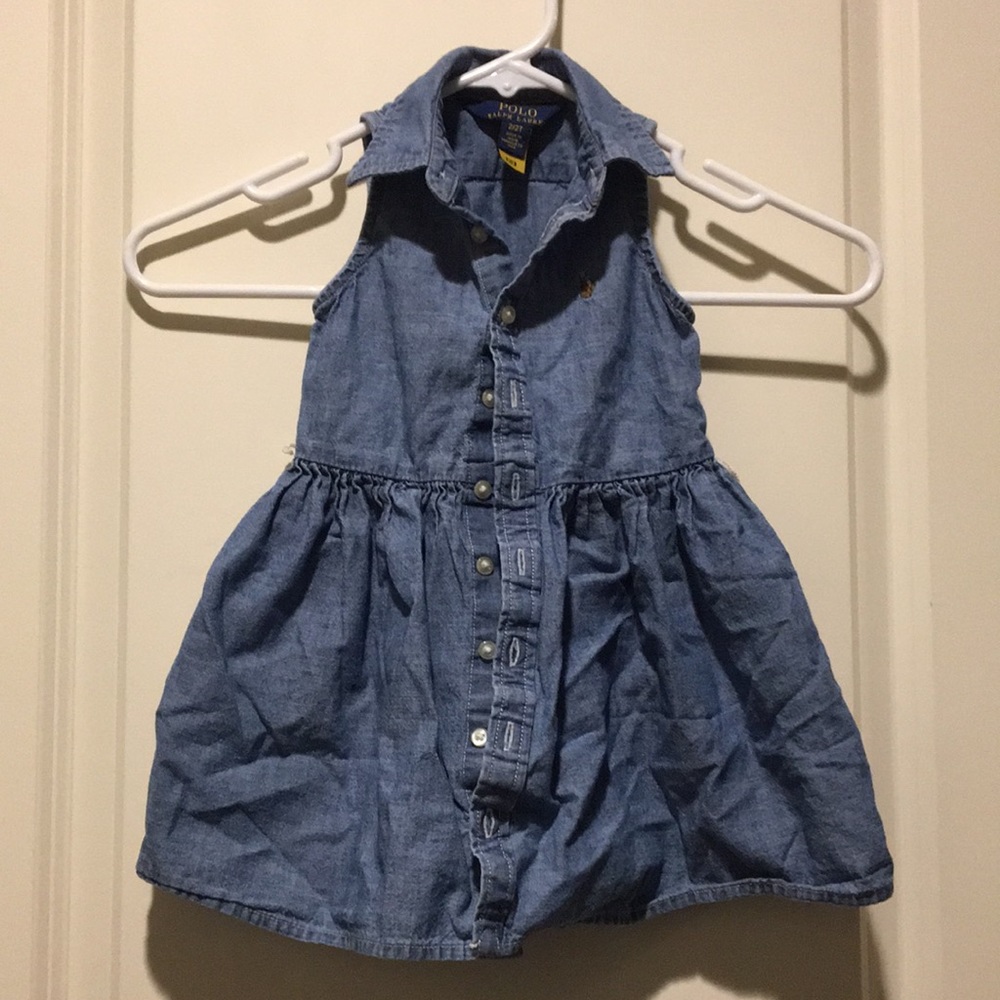 NWOT Polo Ralph Lauren girl ButtonDown sleeveless Jean dress blue label size2/2T